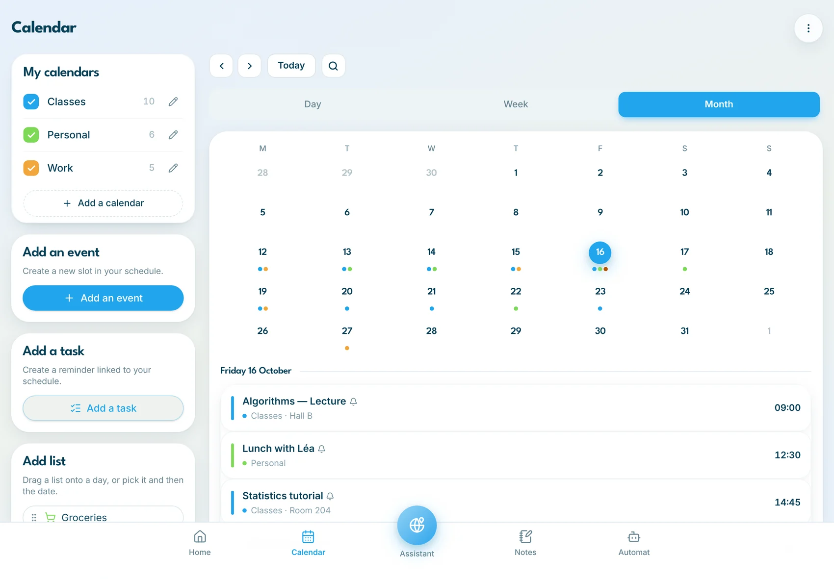 InGest calendar on iPad in landscape, month view