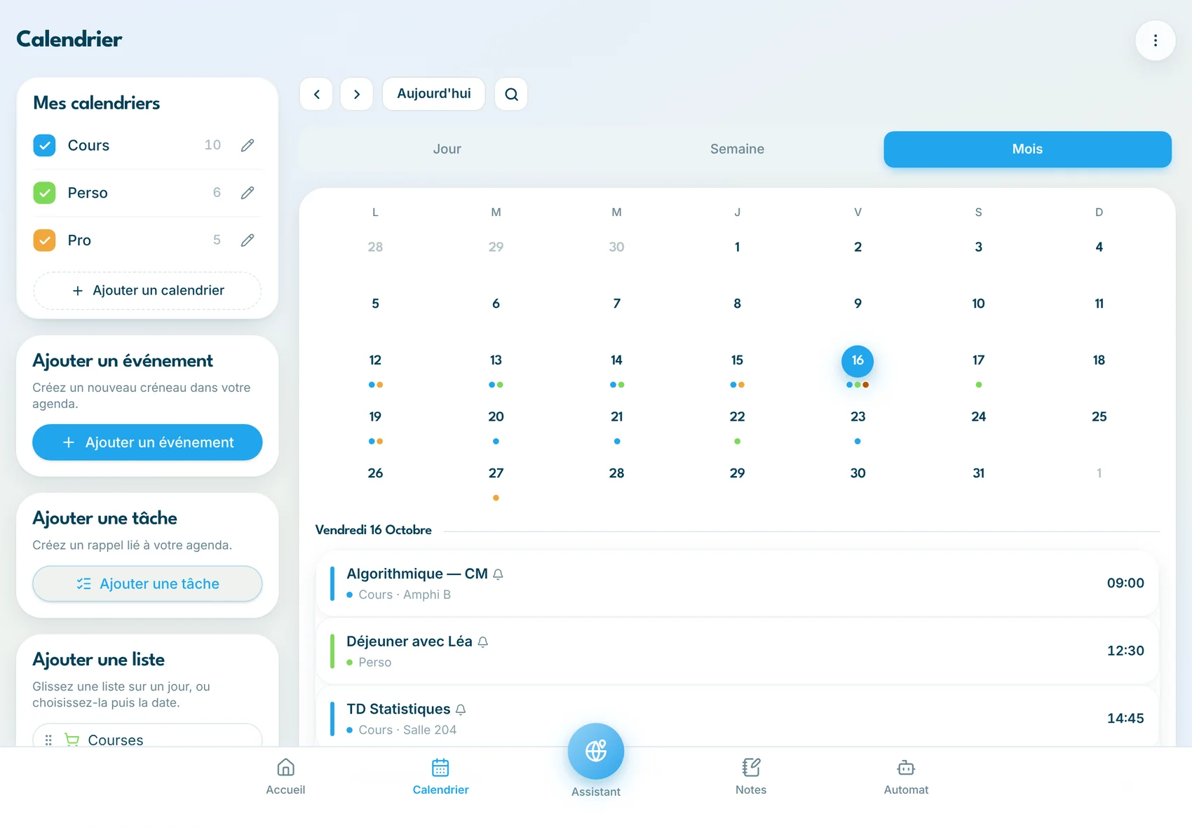 Calendrier InGest sur iPad en paysage, vue mois