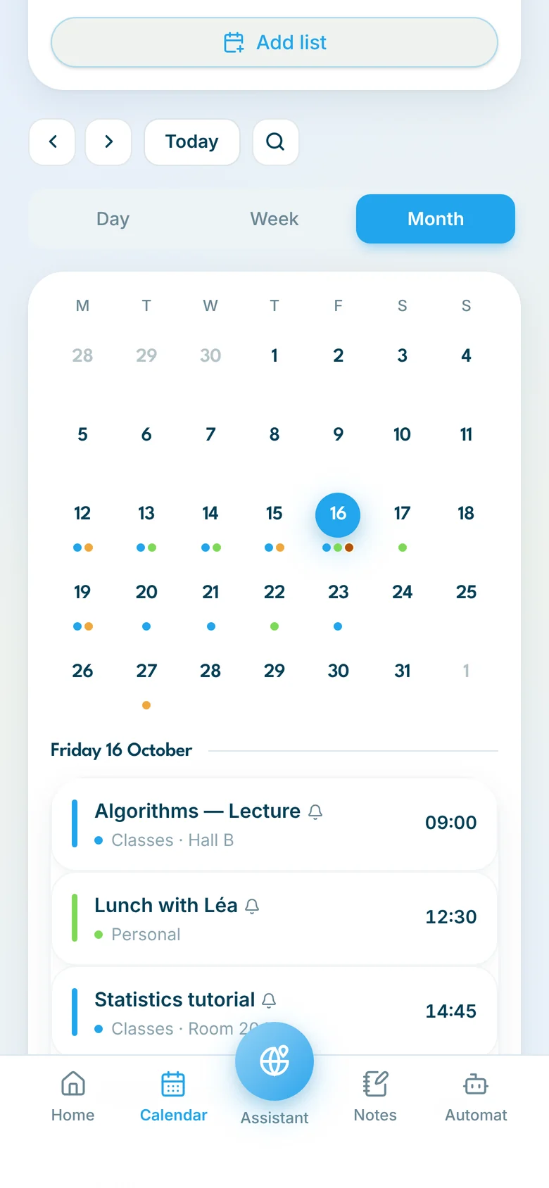 InGest calendar on iPhone, month view