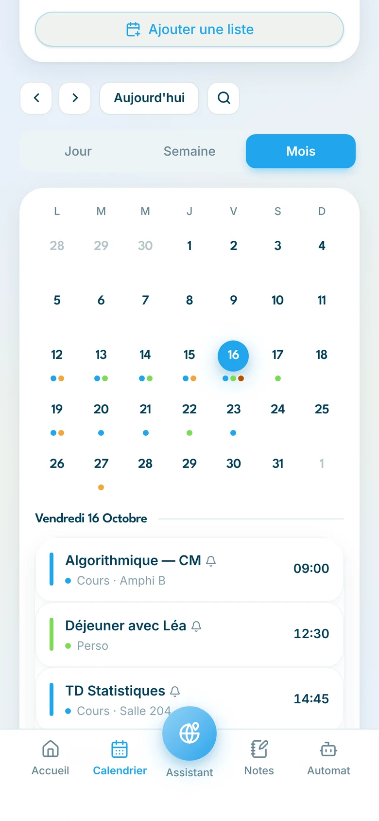 Calendrier InGest sur iPhone, vue mois
