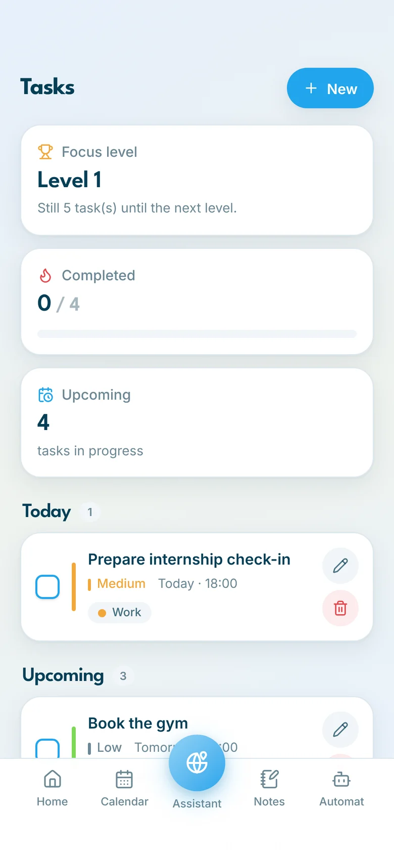 InGest tasks on iPhone with the focus level